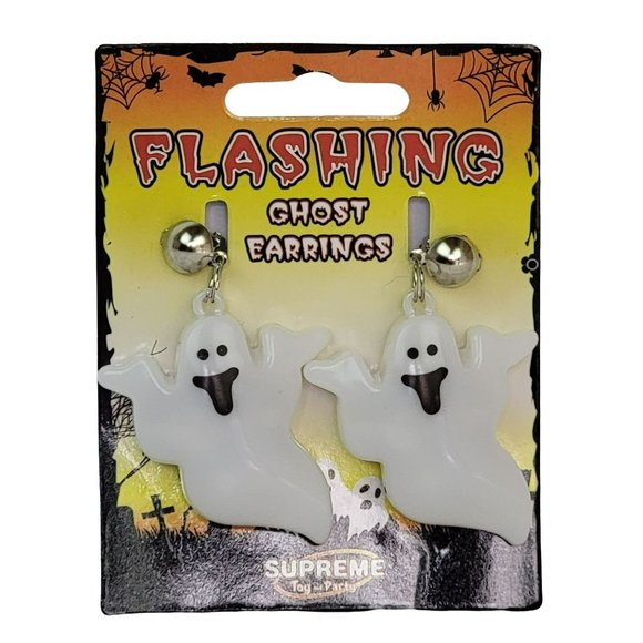 Ghost Earrings Light Up Flashing Halloween Clip On White Novelty Fun Funky - Picture 1 of 2